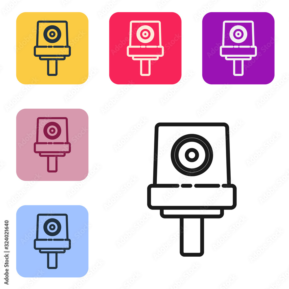 Black line Spray can nozzle cap icon isolated on white background. Set icons in color square buttons