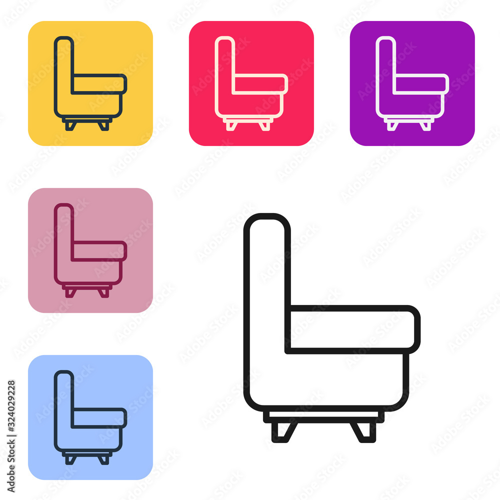 Black line Armchair icon isolated on white background. Set icons in color square buttons. Vector Ill