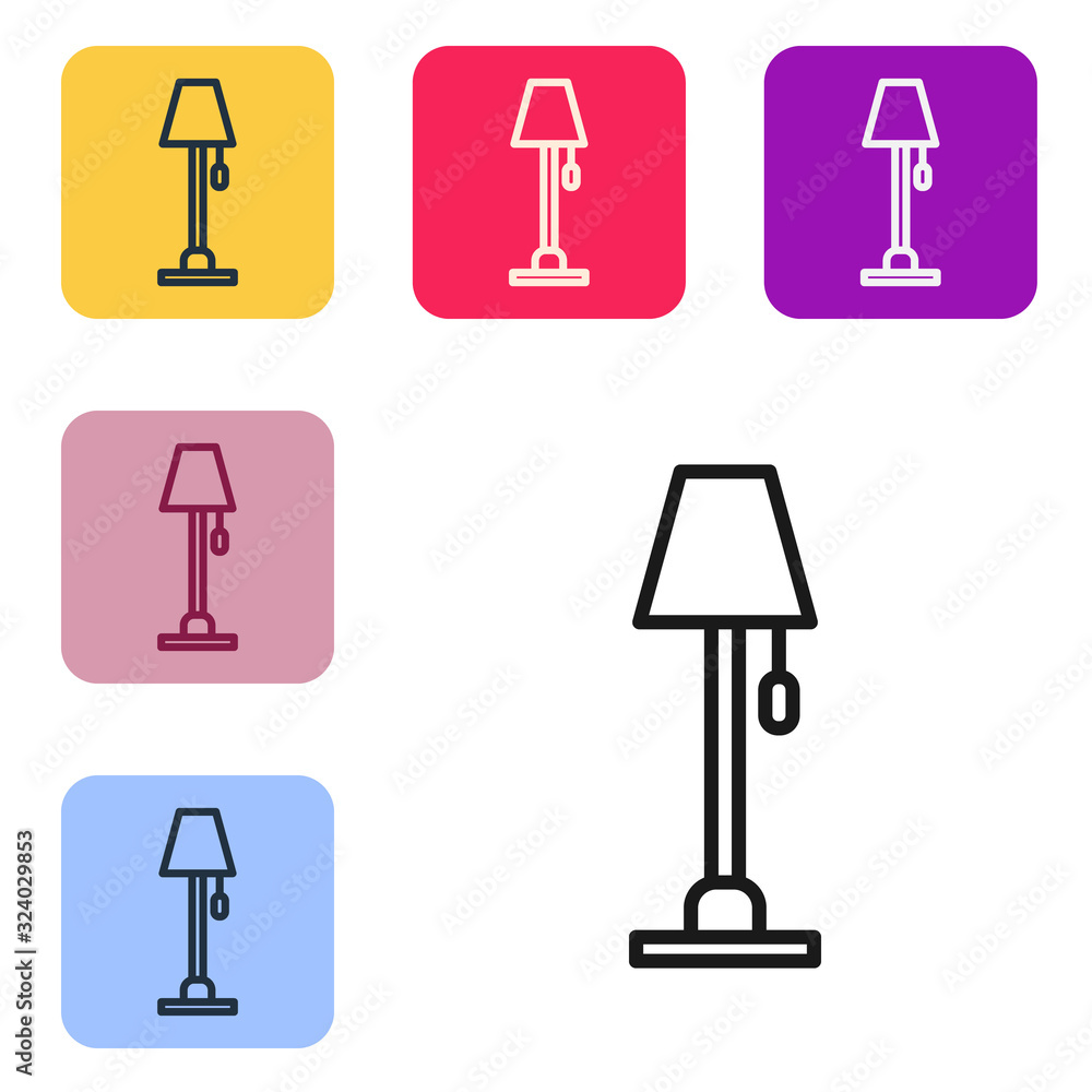 Black line Floor lamp icon isolated on white background. Set icons in color square buttons. Vector I