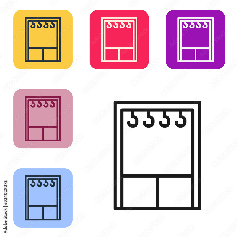 黑色线条衣柜图标隔离在白色背景上。将图标设置为彩色方形按钮。矢量III
