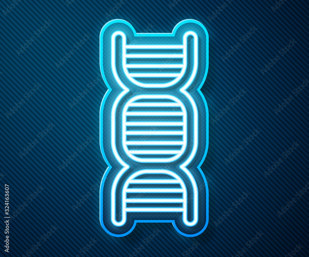 Glowing neon line DNA symbol icon isolated on blue background. Vector Illustration