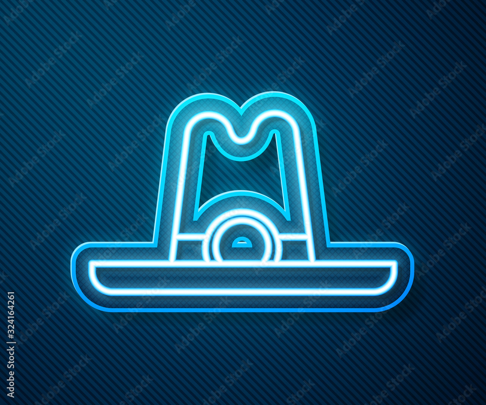 Glowing neon line Western cowboy hat icon isolated on blue background. Vector Illustration