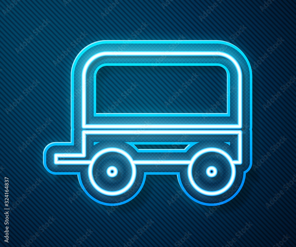 Glowing neon line Wild west covered wagon icon isolated on blue background. Vector Illustration