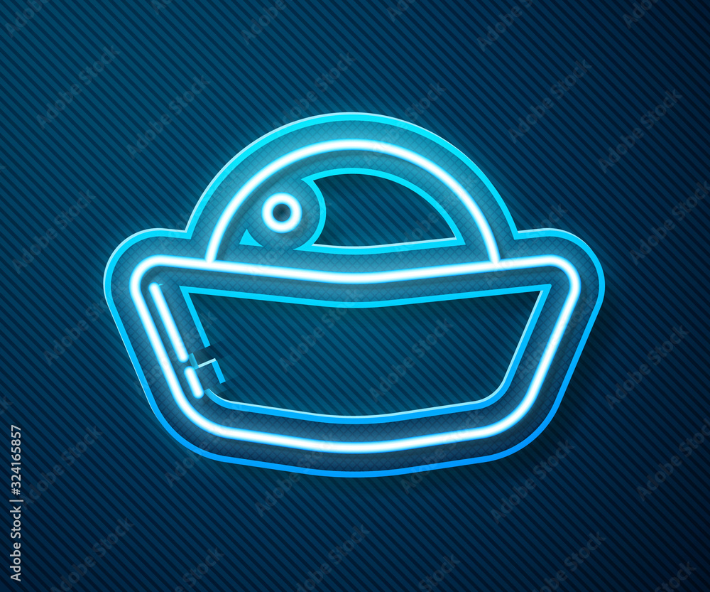 Glowing neon line Sushi icon isolated on blue background. Traditional Japanese food. Vector Illustra