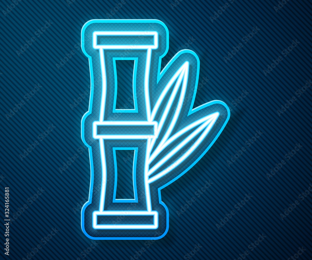 Glowing neon line Bamboo icon isolated on blue background. Vector Illustration