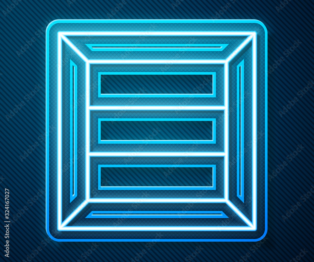 Glowing neon line Wooden box icon isolated on blue background. Vector Illustration