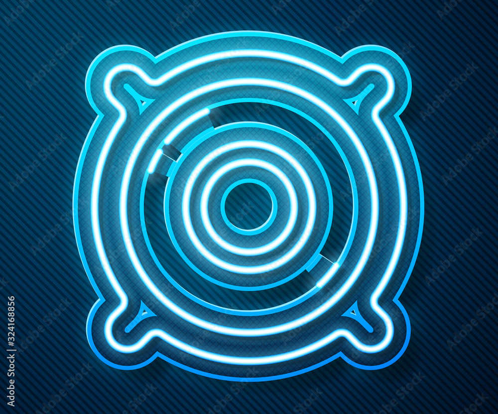 Glowing neon line Stereo speaker icon isolated on blue background. Sound system speakers. Music icon