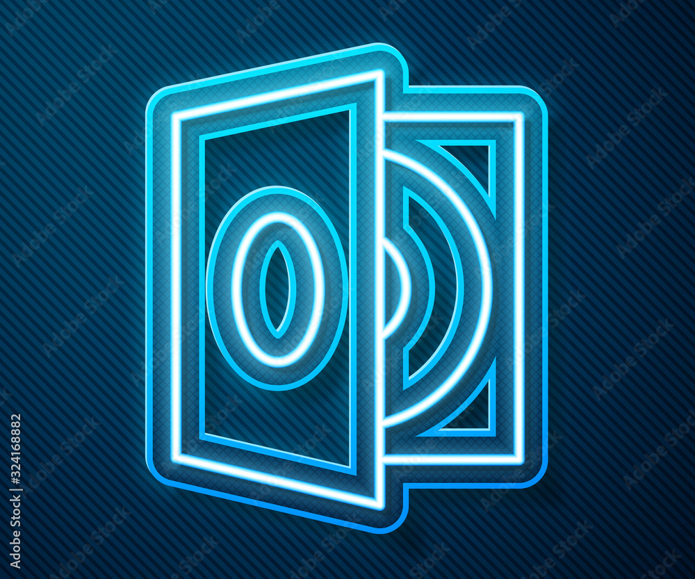 Glowing neon line Vinyl player with a vinyl disk icon isolated on blue background. Vector Illustrati