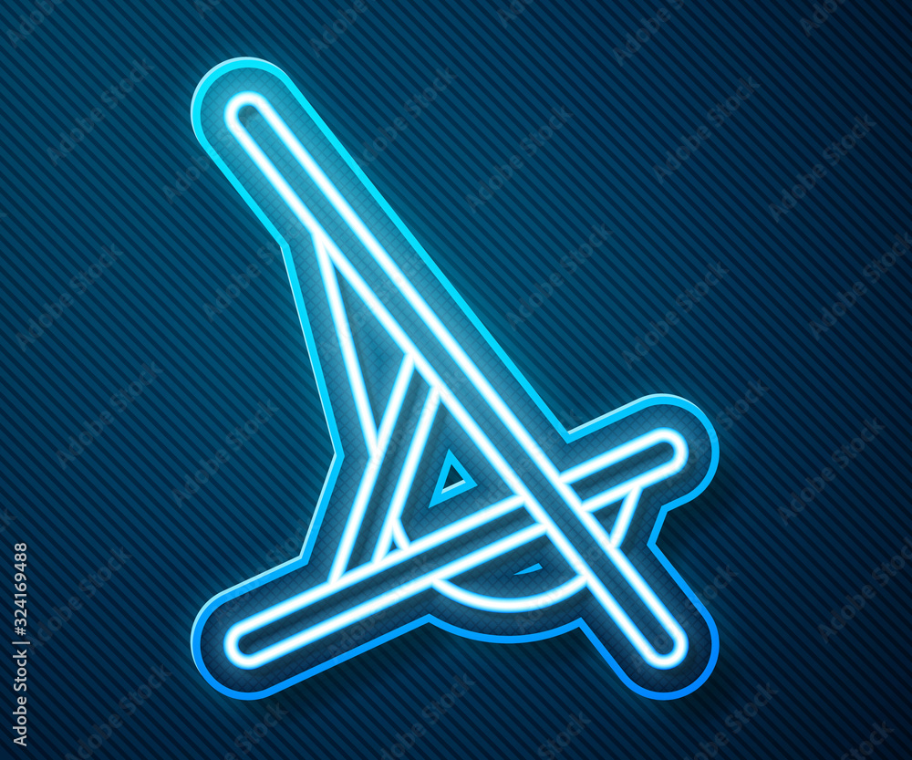 Glowing neon line Sunbed icon isolated on blue background. Vector Illustration