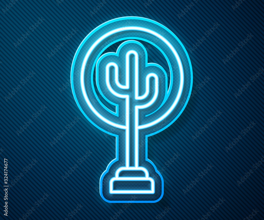 Glowing neon line Tree icon isolated on blue background. Forest symbol. Vector Illustration