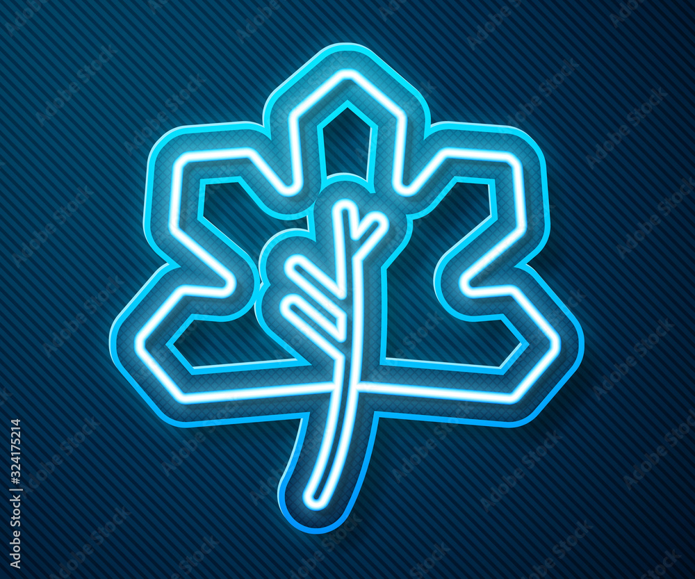 Glowing neon line Leaf icon isolated on blue background. Leaves sign. Fresh natural product symbol. 