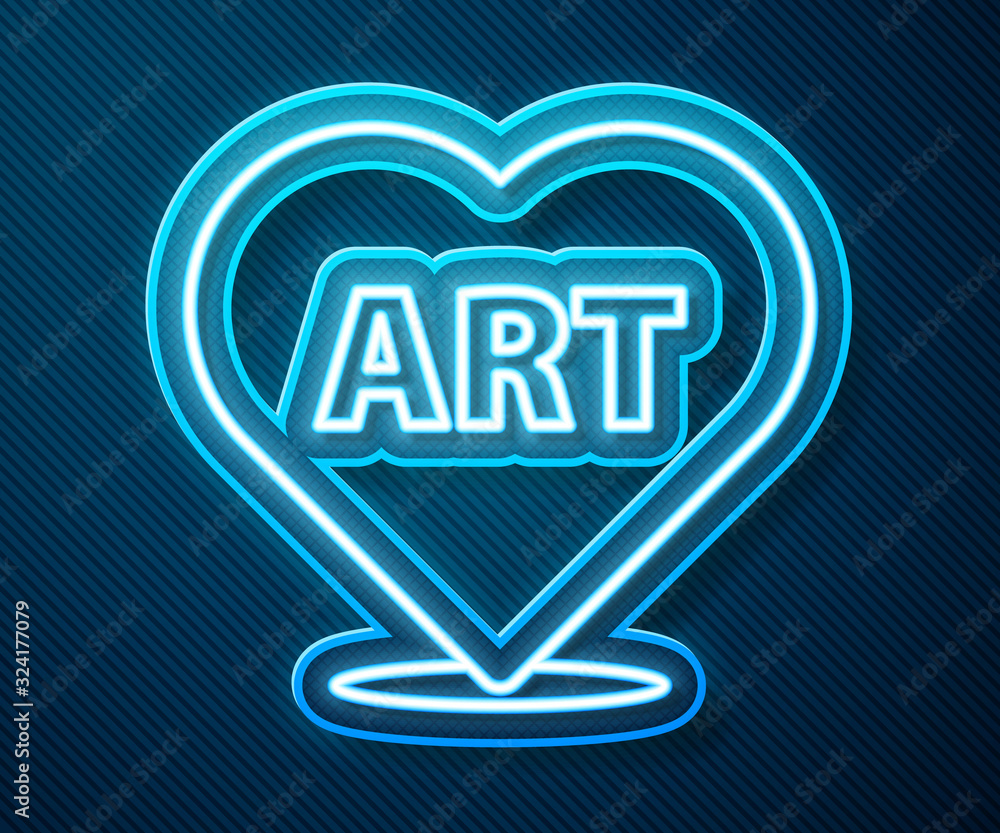 Glowing neon line Heart with text art icon isolated on blue background. Vector Illustration