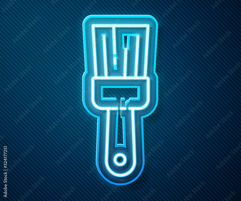 Glowing neon line Paint brush icon isolated on blue background. Vector Illustration