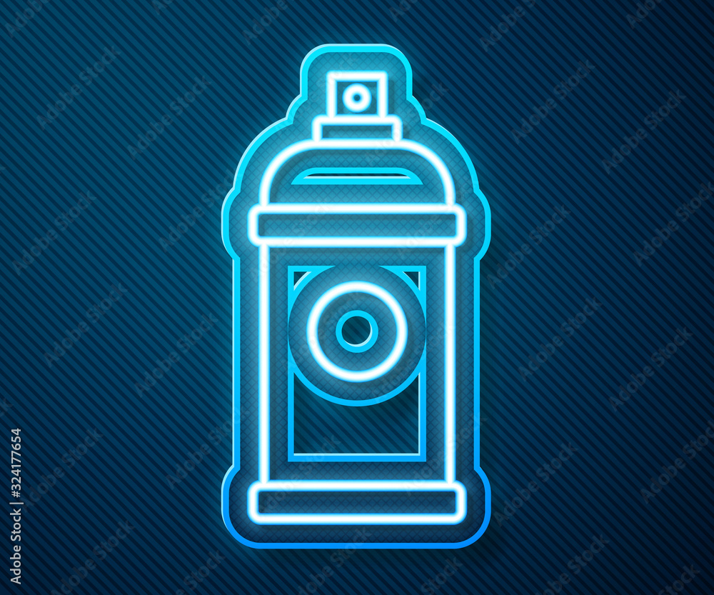 Glowing neon line Paint spray can icon isolated on blue background. Vector Illustration