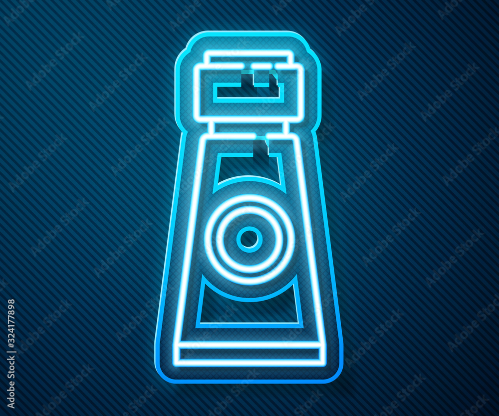 Glowing neon line Tube with paint palette icon isolated on blue background. Vector Illustration