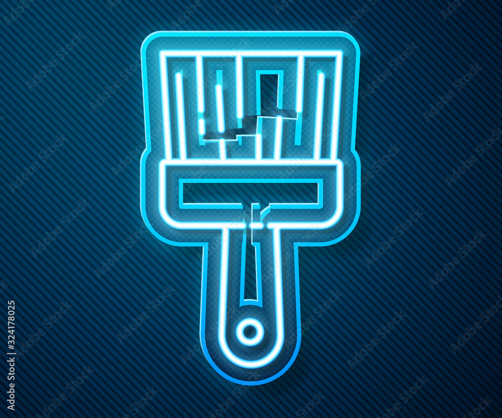 Glowing neon line Paint brush icon isolated on blue background. Vector Illustration