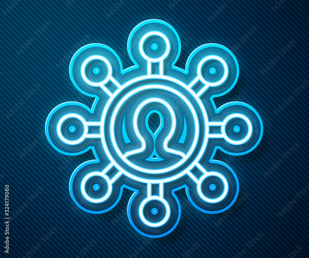 Glowing neon line Business network and communication icon isolated on blue background. Strong networ