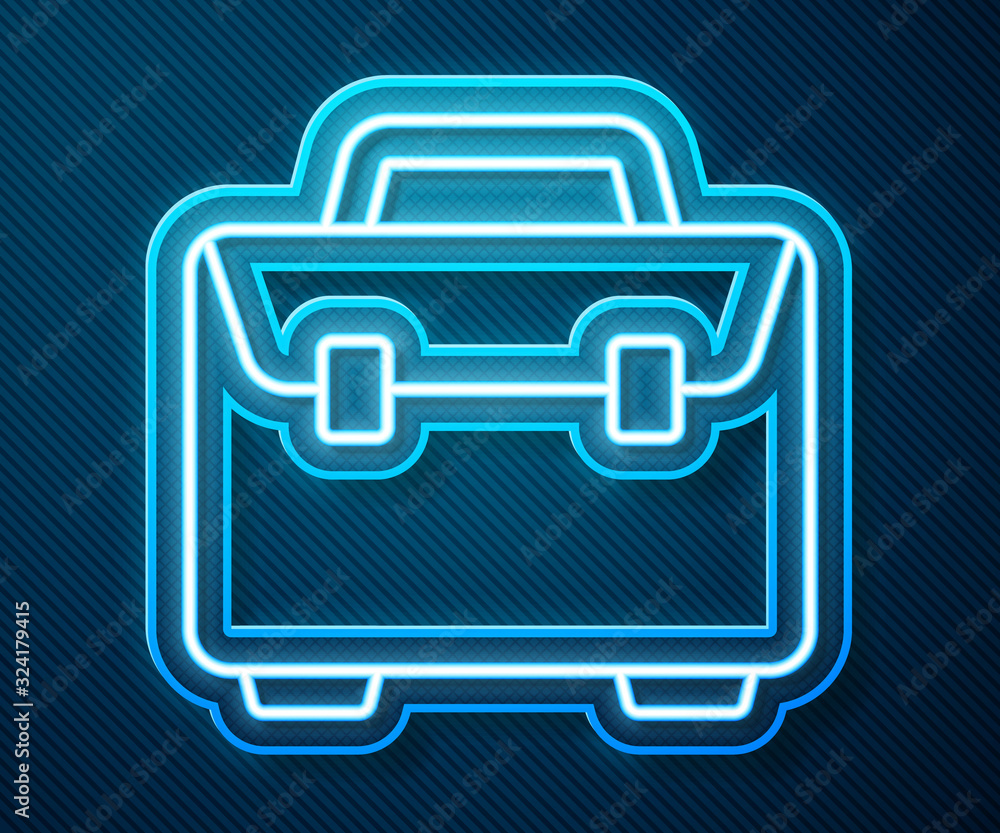 Glowing neon line Briefcase icon isolated on blue background. Business case sign. Business portfolio