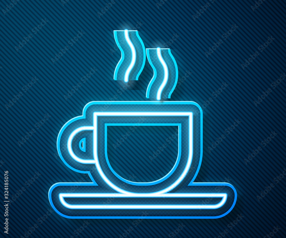 Glowing neon line Coffee cup icon isolated on blue background. Tea cup. Hot drink coffee. Vector Ill