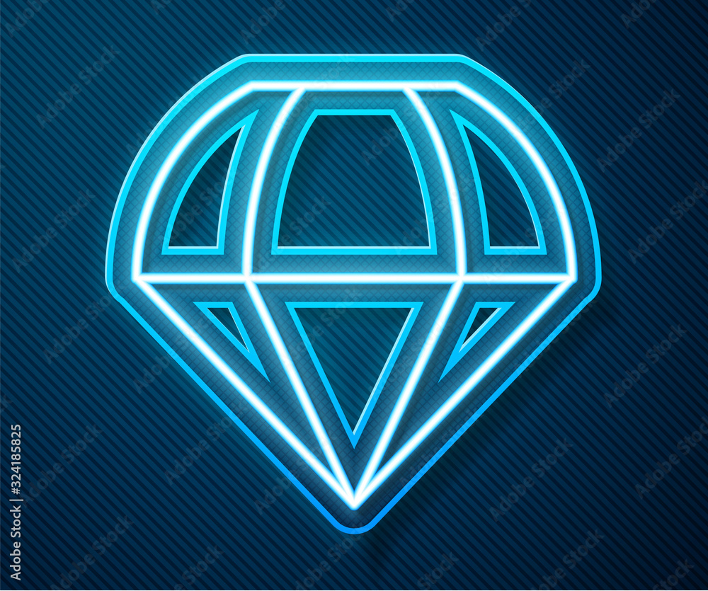 Glowing neon line Parachute icon isolated on blue background. Vector Illustration