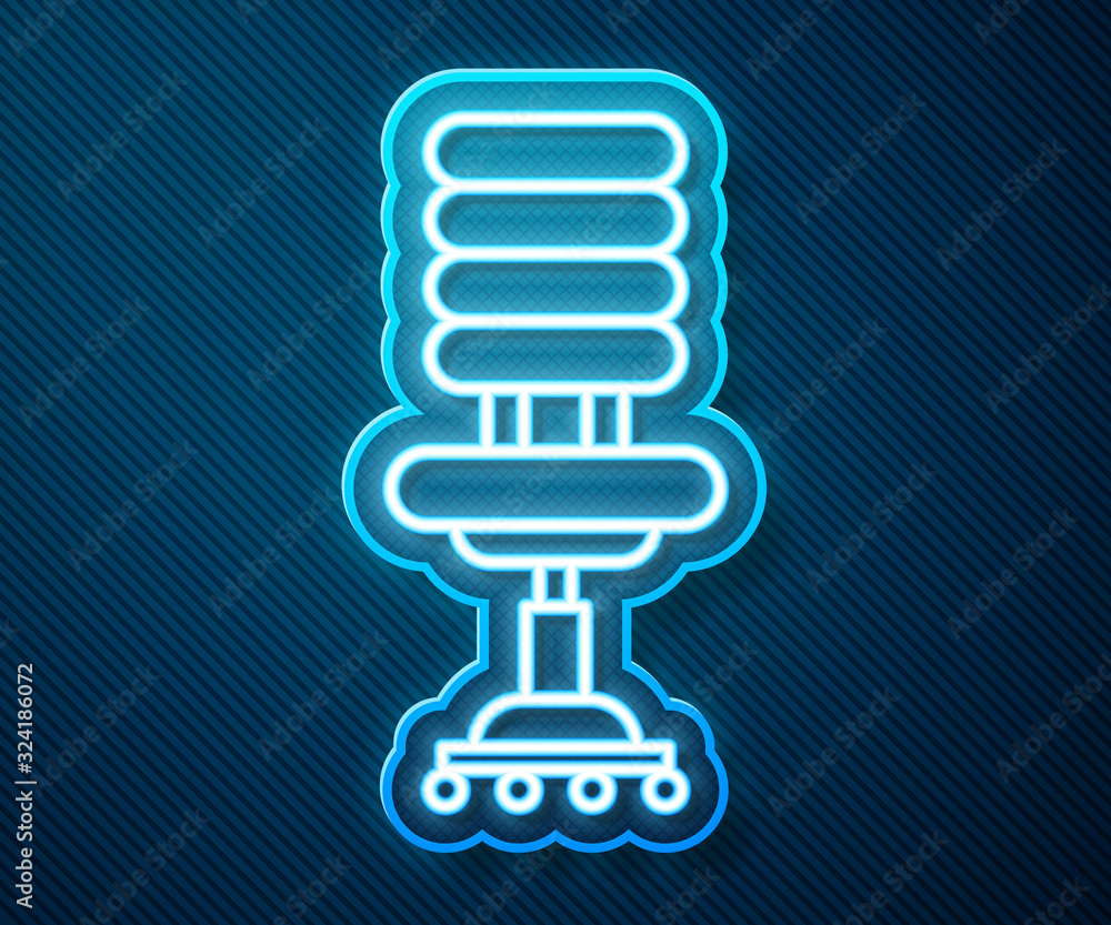 Glowing neon line Office chair icon isolated on blue background. Vector Illustration