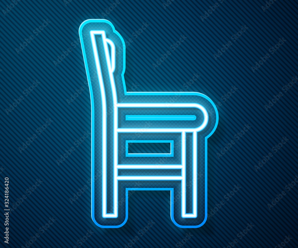 Glowing neon line Chair icon isolated on blue background. Vector Illustration