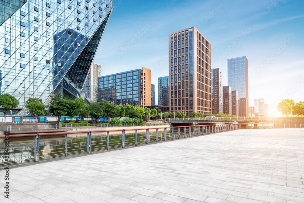 City square and skyscraper