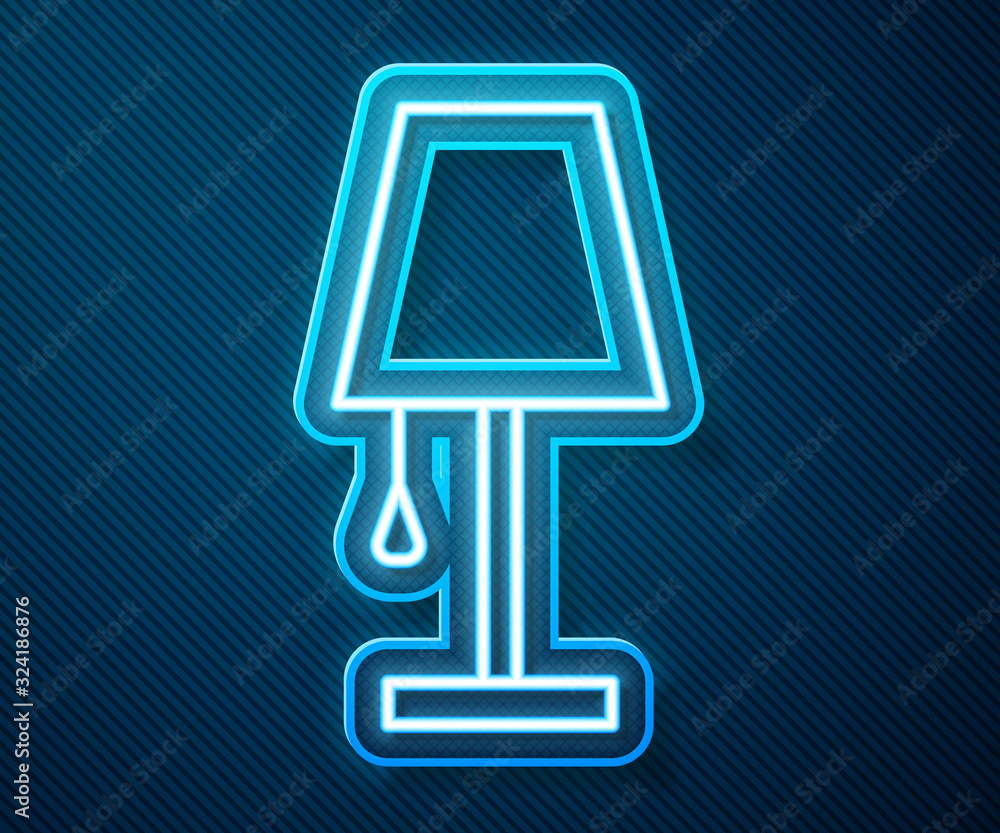 Glowing neon line Table lamp icon isolated on blue background. Vector Illustration