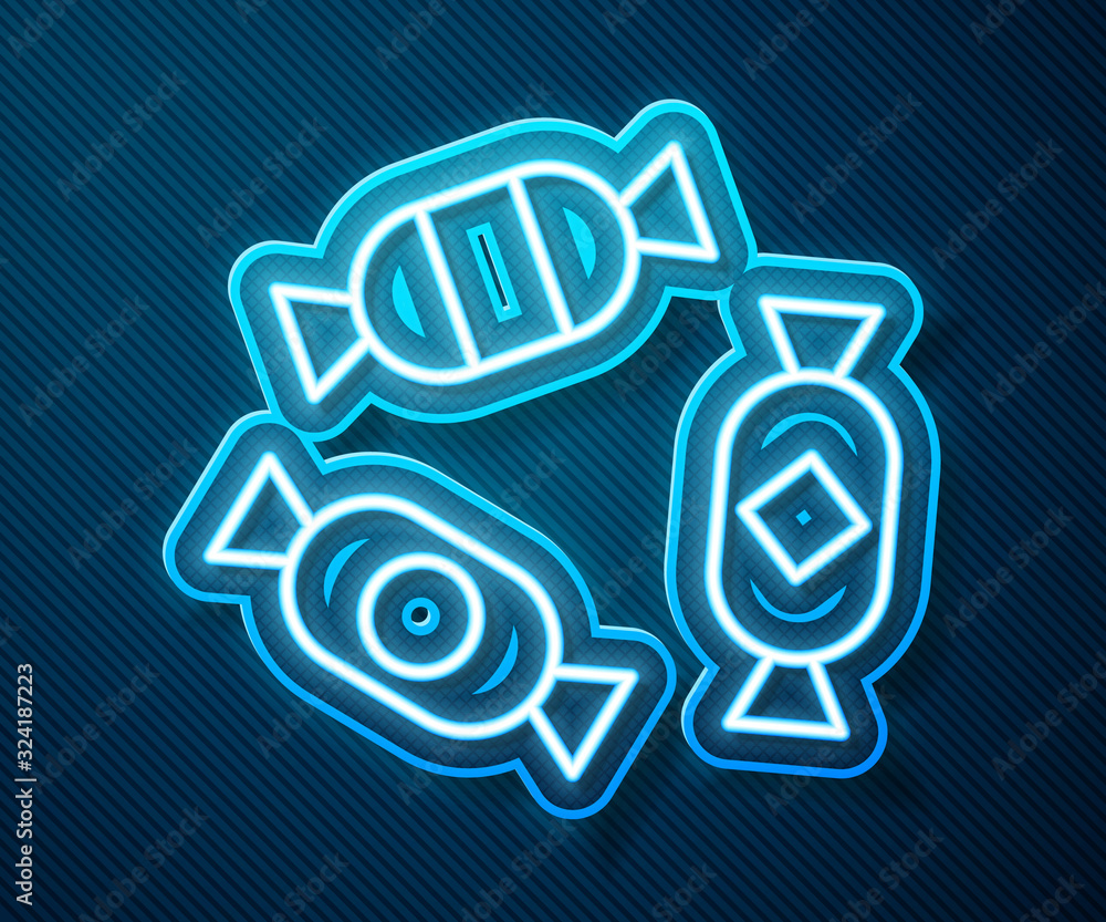 Glowing neon line Candy icon isolated on blue background. Vector Illustration