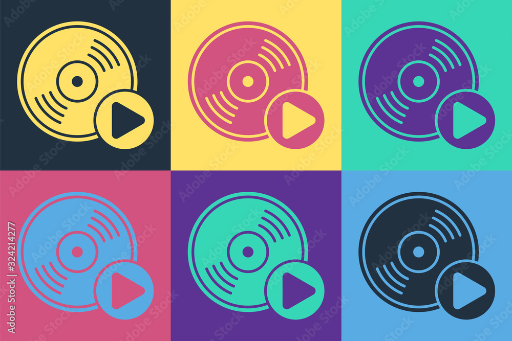 Pop art Vinyl disk icon isolated on color background. Vector Illustration