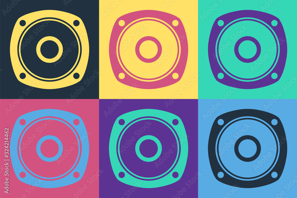 Pop art Stereo speaker icon isolated on color background. Sound system speakers. Music icon. Musical