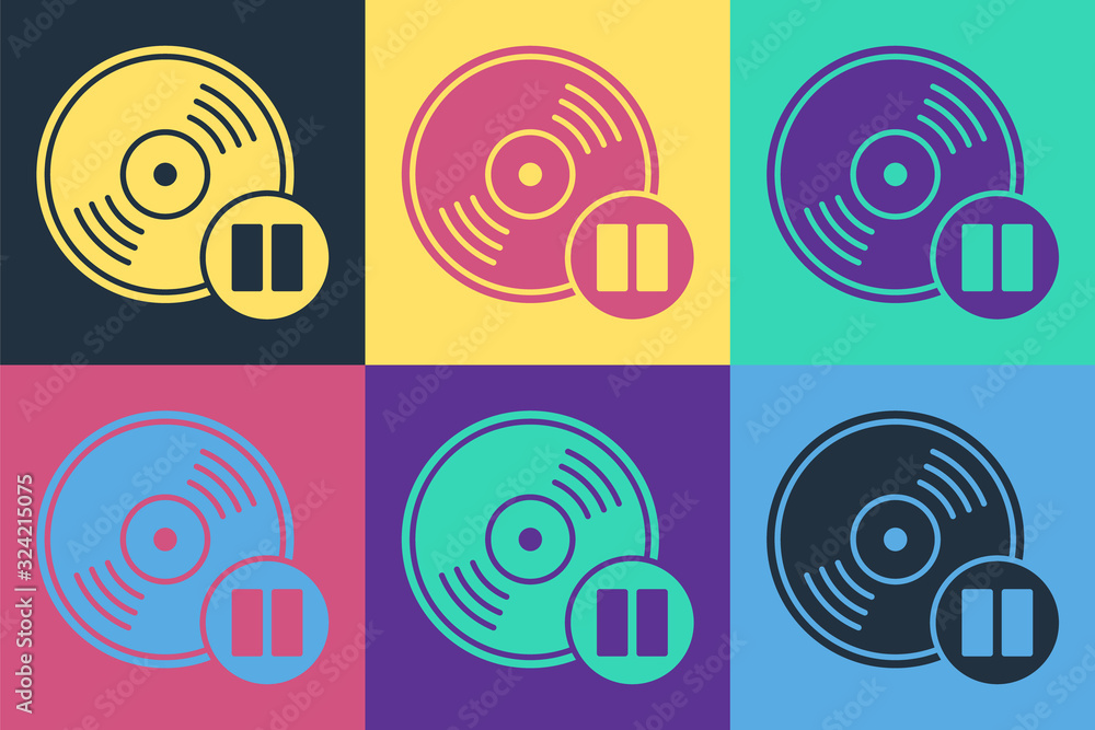 Pop art Vinyl disk icon isolated on color background. Vector Illustration