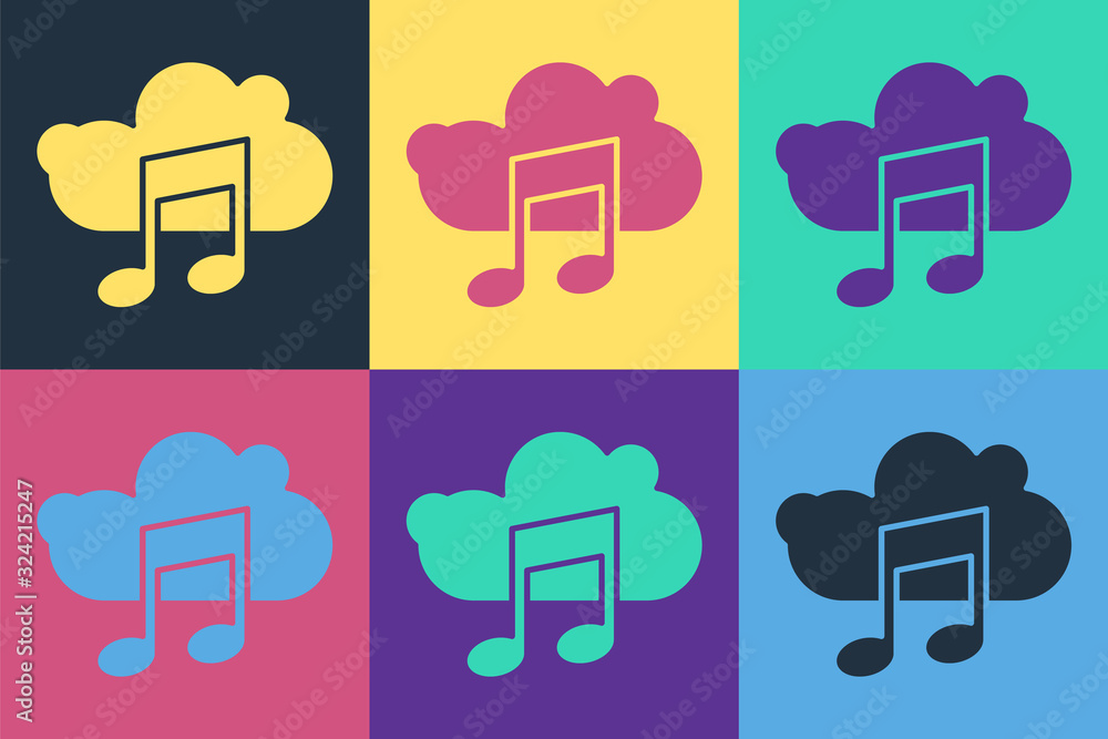 Pop art Music streaming service icon isolated on color background. Sound cloud computing, online med