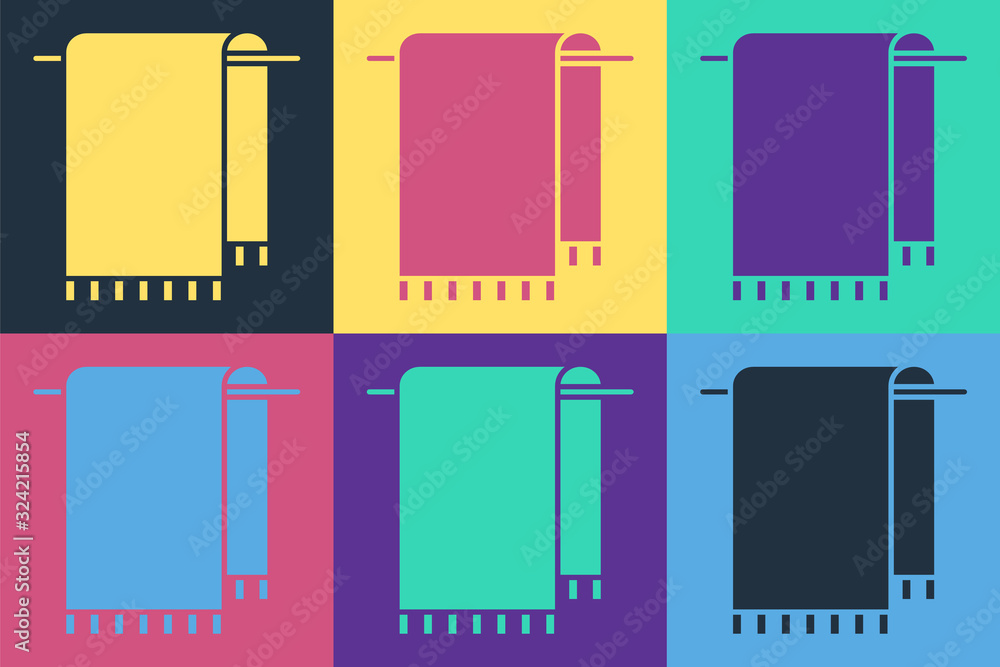 Pop art Towel on a hanger icon isolated on color background. Bathroom towel icon. Vector Illustratio