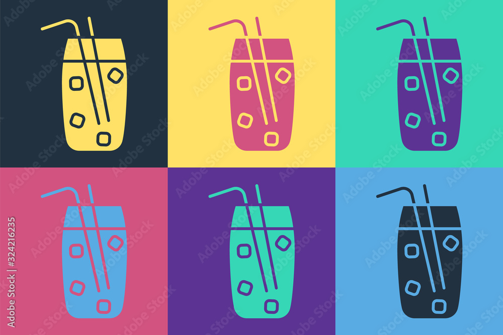 Pop art Cocktail and alcohol drink icon isolated on color background. Vector Illustration