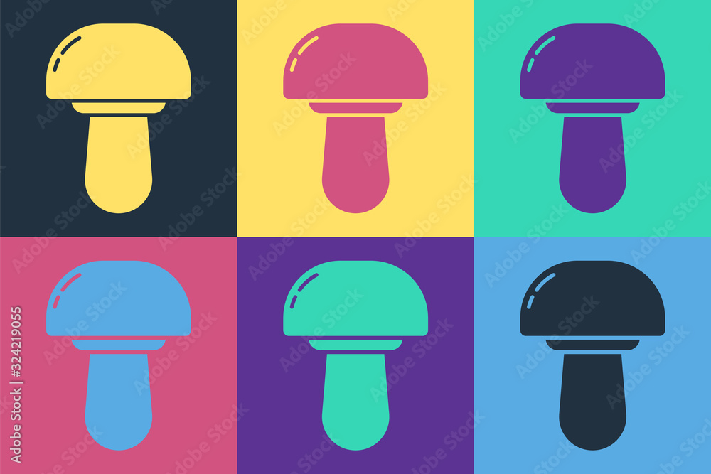 Pop art Mushroom icon isolated on color background. Vector Illustration