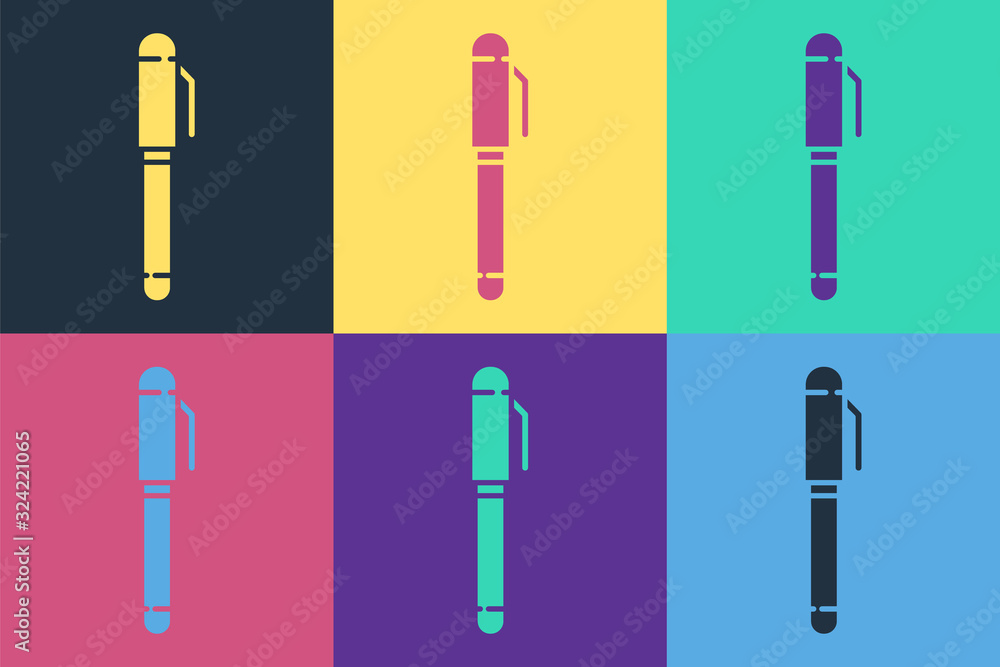 Pop art Pen icon isolated on color background. Vector Illustration