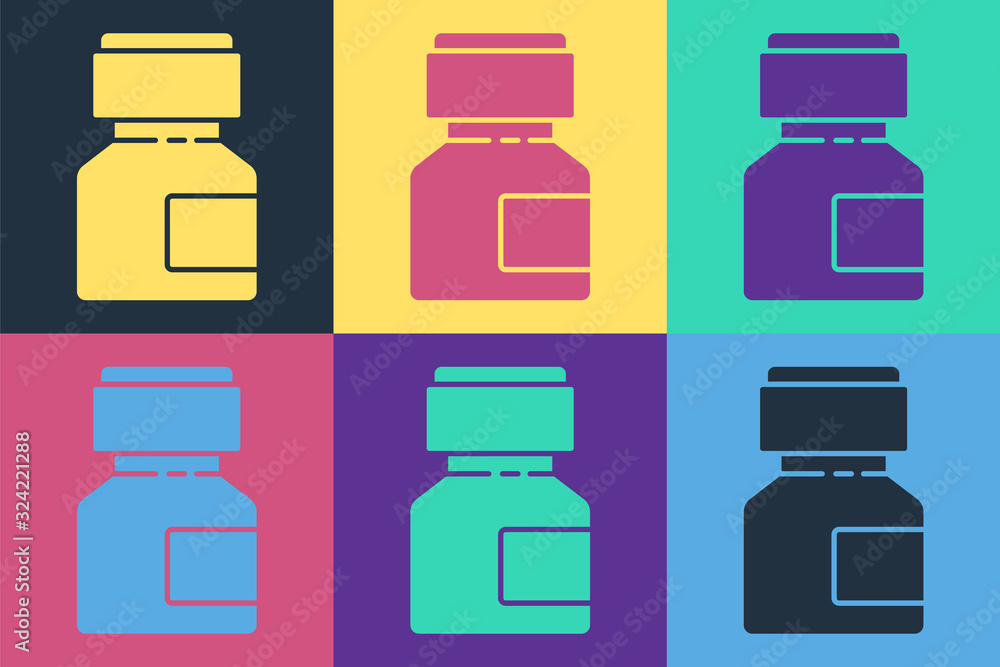 Pop art Paint, gouache, jar, dye icon isolated on color background. Vector Illustration