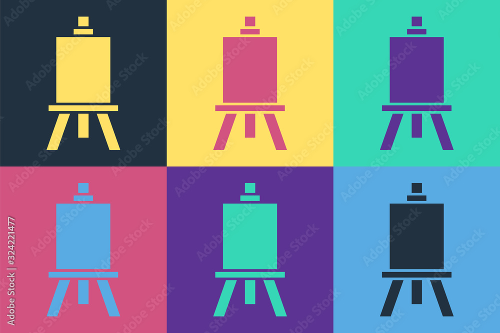 Pop art Wood easel or painting art boards icon isolated on color background. Vector Illustration