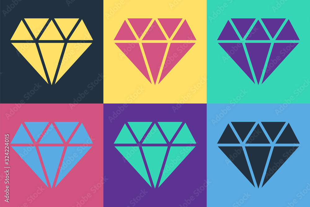 Pop art Diamond icon isolated on color background. Jewelry symbol. Gem stone. Vector Illustration