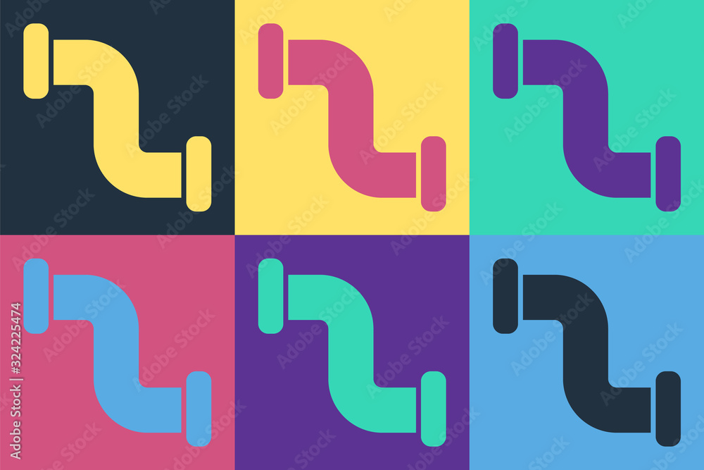 Pop art Industry metallic pipe icon isolated on color background. Plumbing pipeline parts of differe