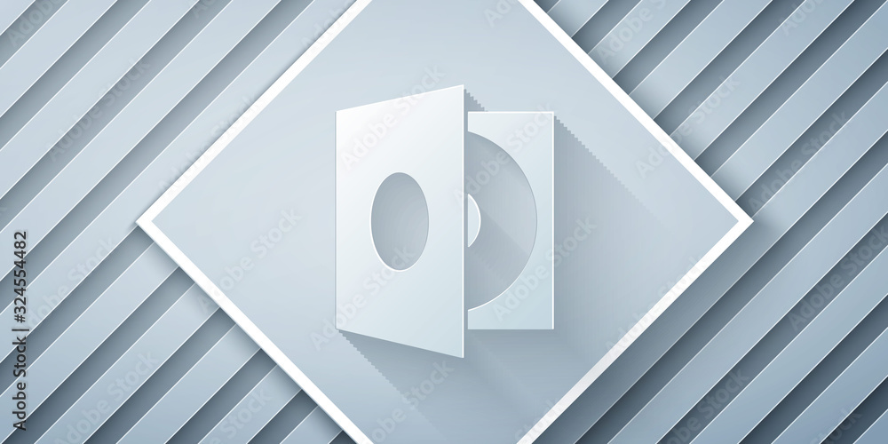 Paper cut Vinyl player with a vinyl disk icon isolated on grey background. Paper art style. Vector I