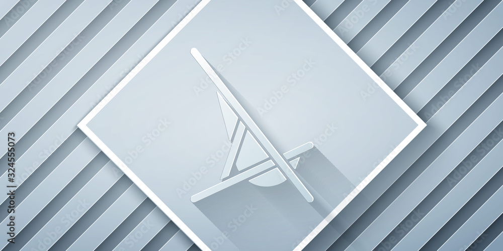 Paper cut Sunbed icon isolated on grey background. Paper art style. Vector Illustration