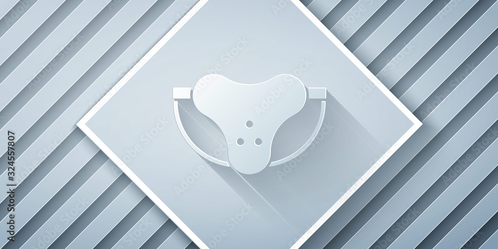 Paper cut Protective sport jockstrap icon isolated on grey background. Paper art style. Vector Illus