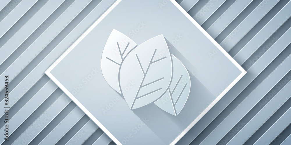 Paper cut Leaf icon isolated on grey background. Leaves sign. Fresh natural product symbol. Paper ar