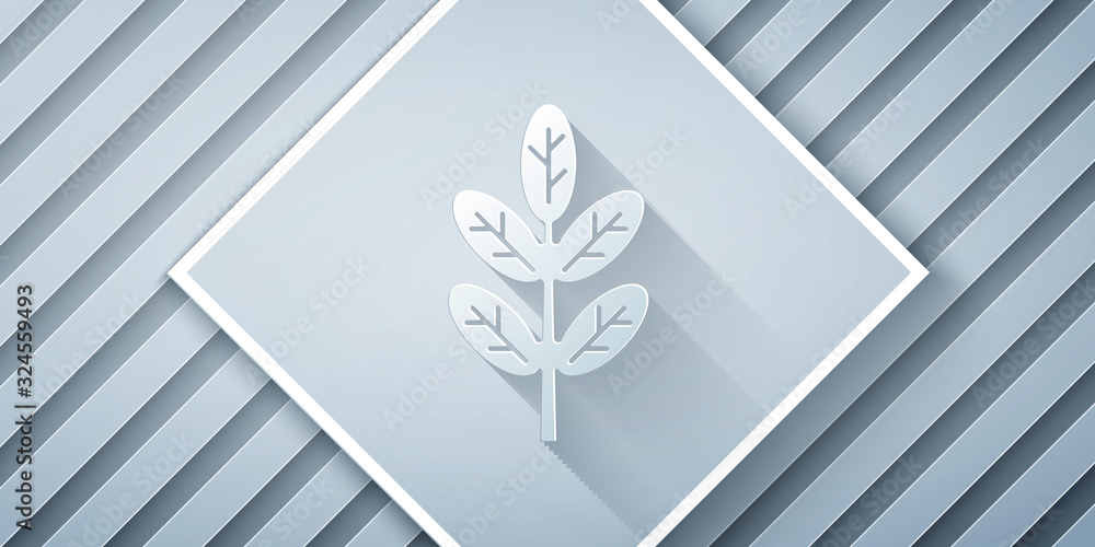 Paper cut Leaf icon isolated on grey background. Leaves sign. Fresh natural product symbol. Paper ar