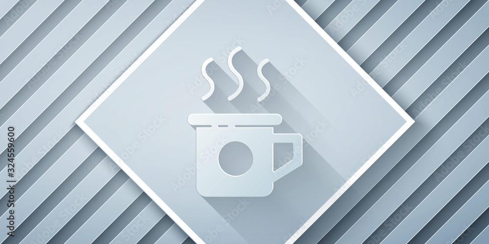 Paper cut Cup of tea icon isolated on grey background. Sweet natural food. Paper art style. Vector I