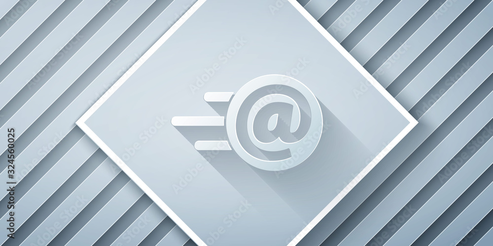 Paper cut Mail and e-mail icon isolated on grey background. Envelope symbol e-mail. Email message si