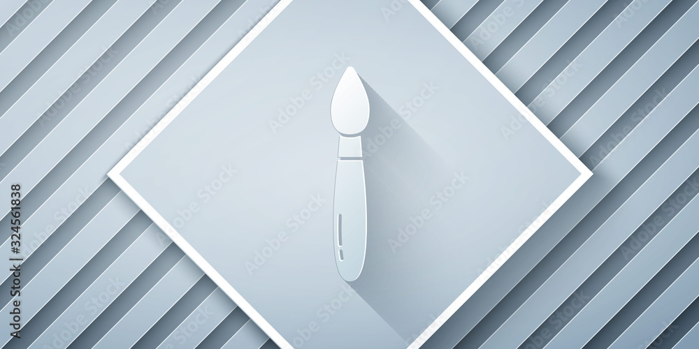 Paper cut Paint brush icon isolated on grey background. Paper art style. Vector Illustration