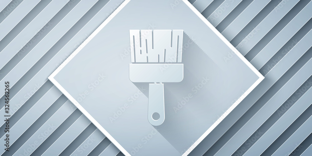 Paper cut Paint brush icon isolated on grey background. Paper art style. Vector Illustration